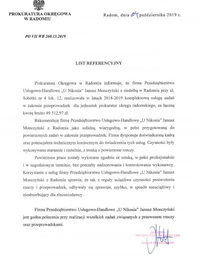 list referencyjny prokuratury okręgowej w radomiu